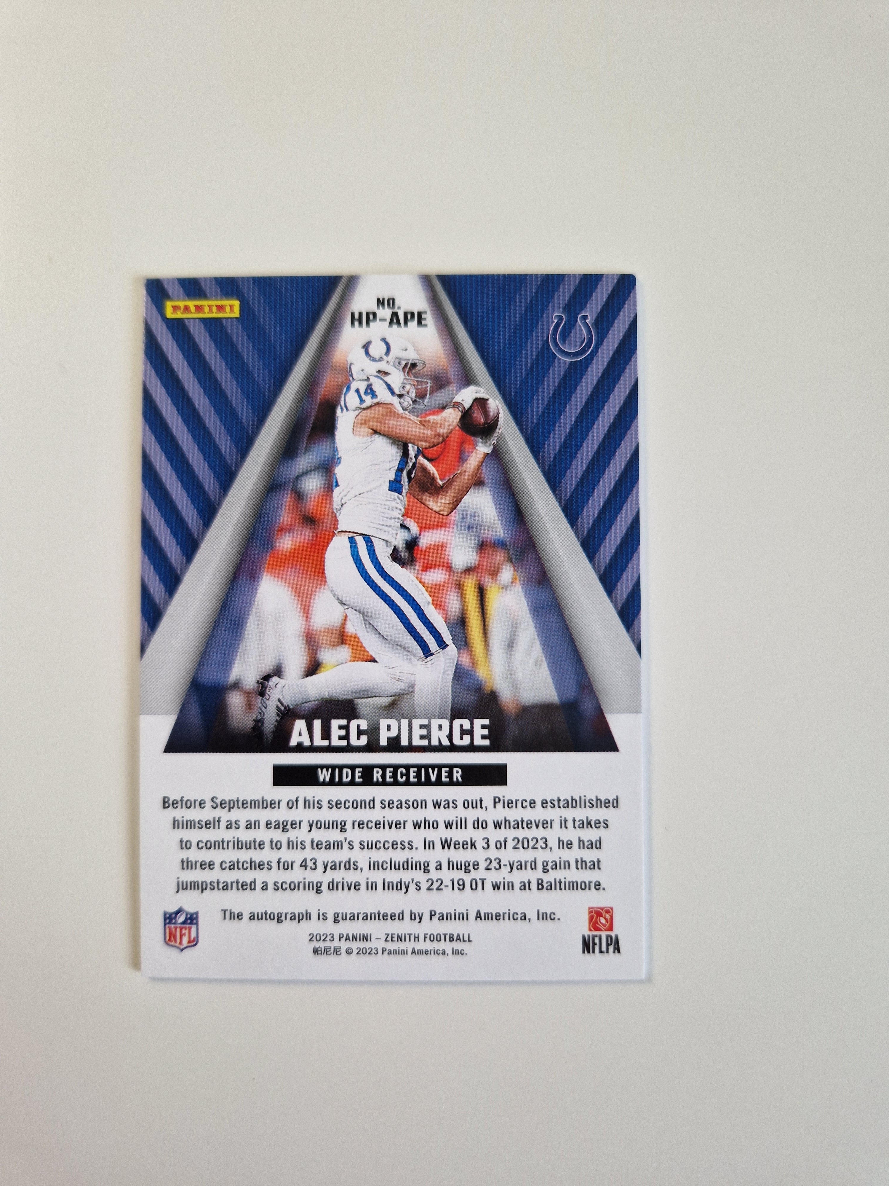 Alec Pierce Panini Zenith Football 2023 Autograph 22/25