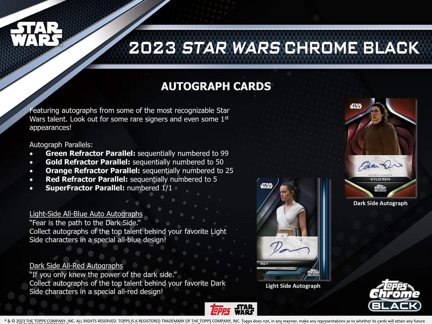 Topps Star Wars Chrome Black Hobby Box 2023 Autographs Parallels