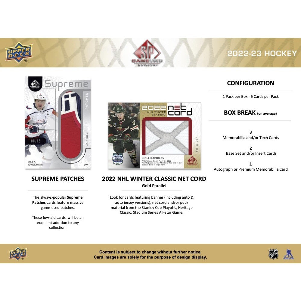 Upper Deck SP Game Used NHL Hockey Hobby Box 2022/2023 Autographs