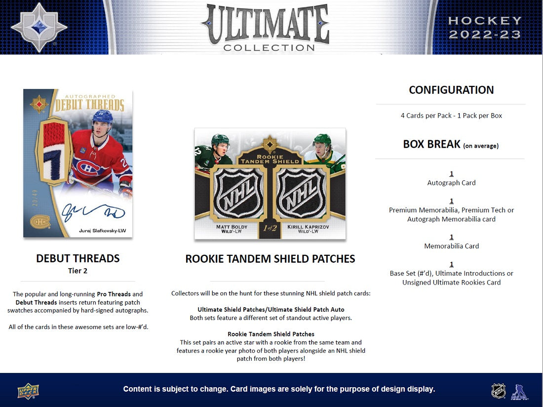 Upper Deck Ultimate Collection Hockey Hobby Box 2022/2023 Box Break