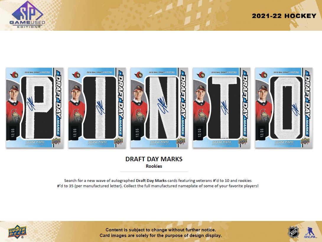 Upper Deck SP Game Used NHL Hockey Hobby Box 2021/2022 Draft Day Marks