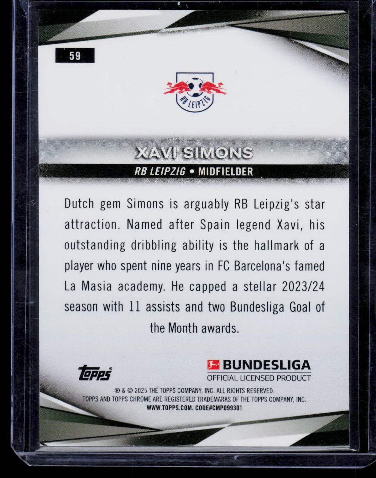 Xavi Simons Topps Chrome Bundesliga Sapphire 2024/2025 Red 2/5 (EN) (nach §25 UStG differenzbesteuert)