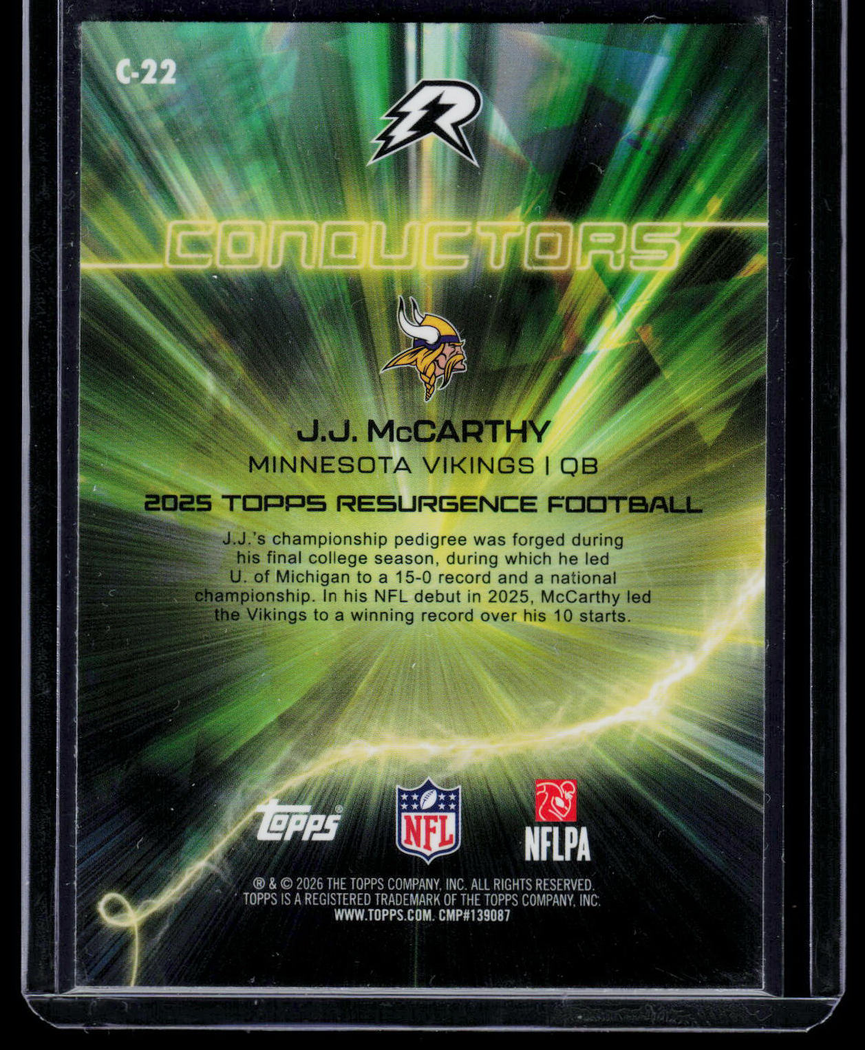 JJ McCarthy Topps Resurgence 2025 Navy Surge 162/275 (EN)