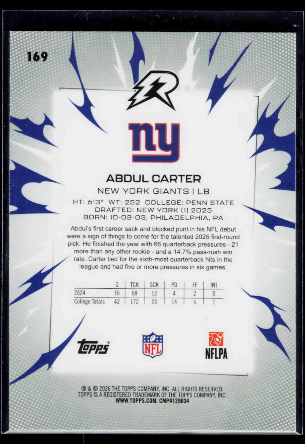 Abdul Carter Topps Resurgence 2025 White Surge [RC] 030/125 (EN)