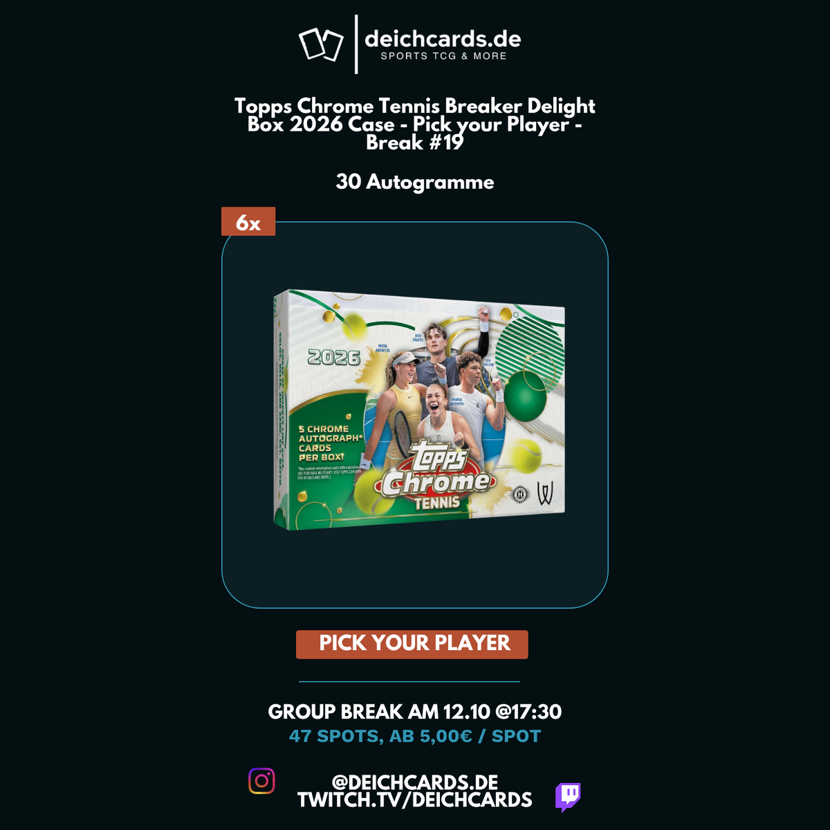 Topps Chrome Tennis Breaker Delight Box 2026 Case - Pick your Player - Break 