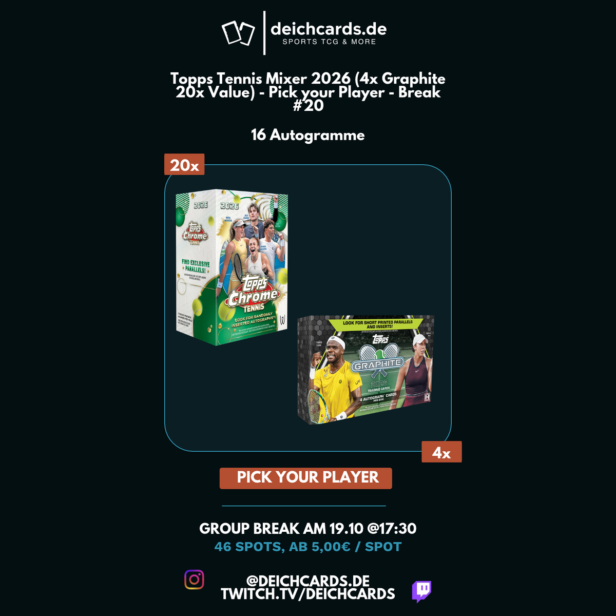 Topps Tennis Mixer 2026 (4x Graphite 20x Value) - Pick your Player - Break 