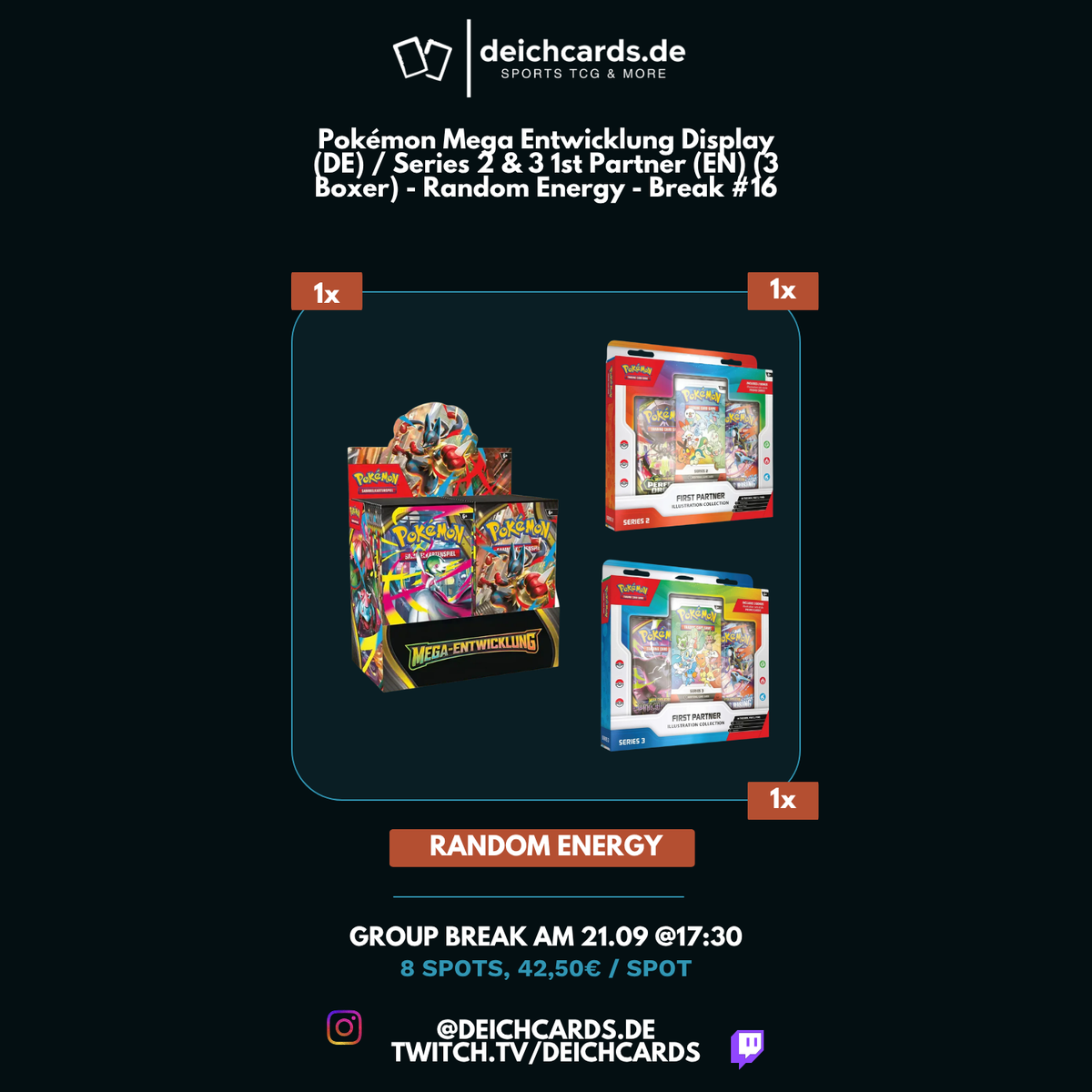 Pokémon Mega Entwicklung Display (DE) / Series 2 &amp; 3 1st Partner (EN) (3 Boxer) - Random Energy - Break 
