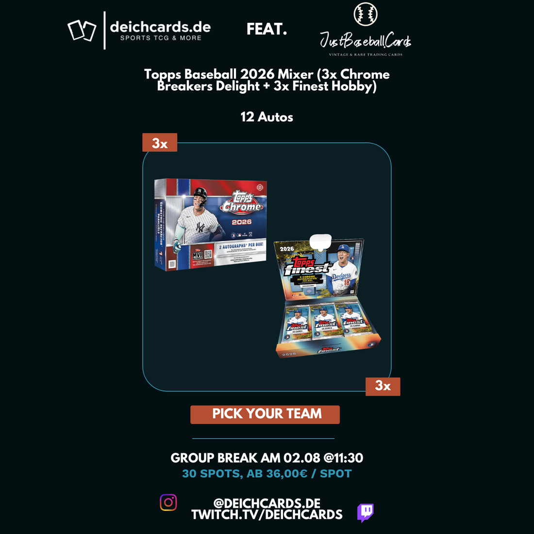 Topps Baseball 2026 Mixer (3x Chrome Breakers Delight + 3x Finest Hobby) - PYT - Break 