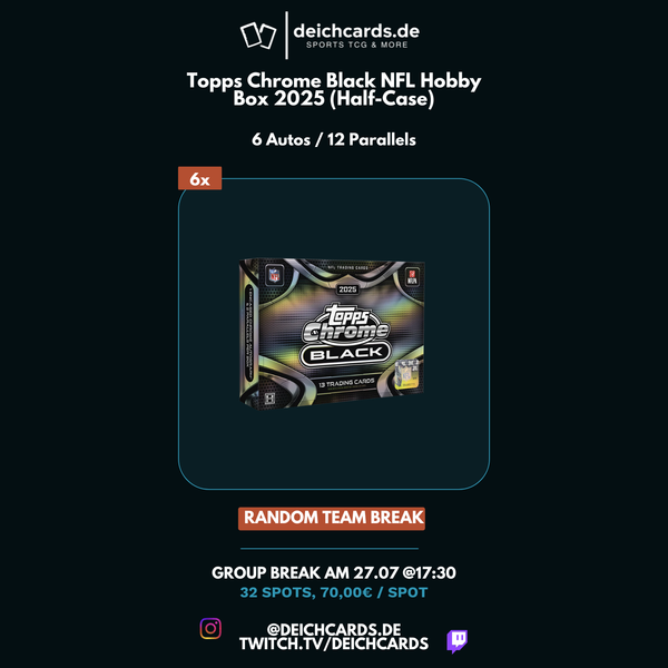 Topps Chrome Black NFL Hobby Box 2025 (Half-Case Break) - Random Teams - Break #5