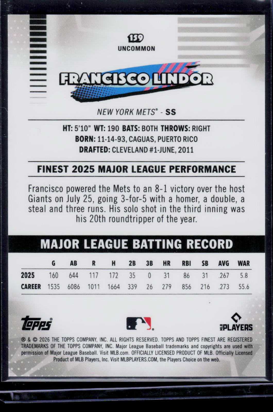 Francisco Lindor Topps Finest 2026 Gold X-Fractor 37/50 (EN)