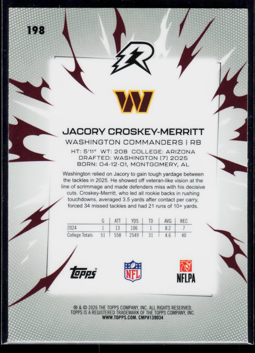 Jacory Croskey-Merritt Topps Resurgence 2025 Yellow Surge [RC] 222/275 (EN)