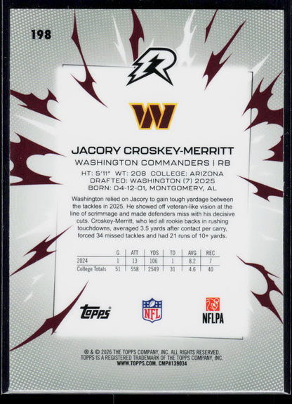 Jacory Croskey-Merritt Topps Resurgence 2025 Yellow Surge [RC] 222/275 (EN)