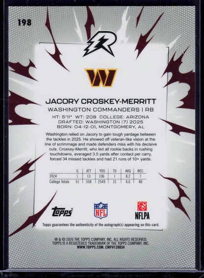 Jacory Croskey-Merritt Topps Resurgence 2025 Aqua Surge [RC/Auto] 205/250 (EN)