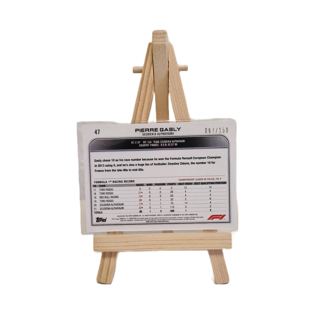 Pierre Gasly Topps F1 Flagship Hobby Box Fuchsia Parallel 67/150 Back