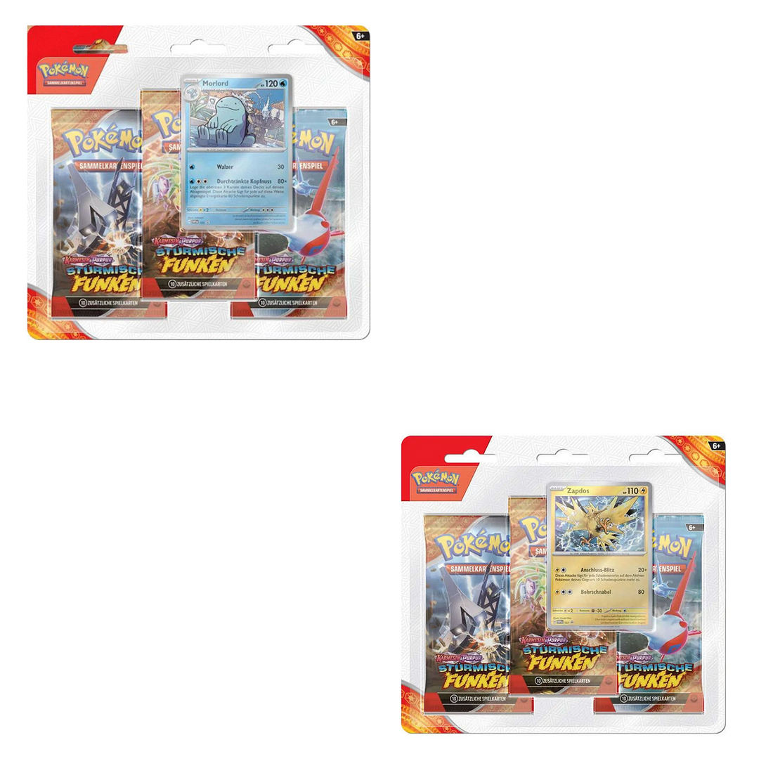 Pokémon Karmesin & Purpur KP08 Stürmische Funken 3-Pack Blister Zapdos/Morlord (DE)