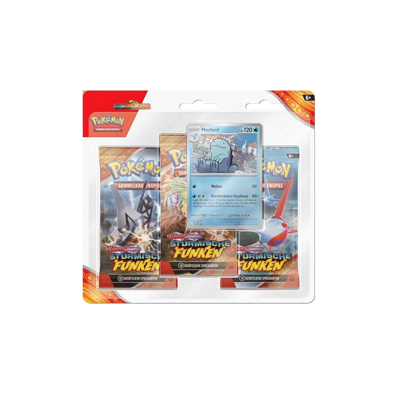 Pokémon Karmesin &amp; Purpur KP08 Stürmische Funken 3-Pack Blister Zapdos/Morlord (DE)