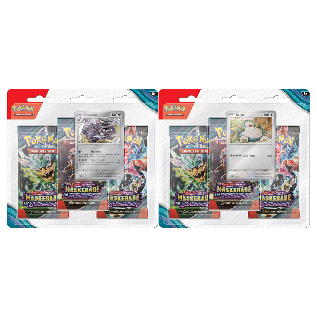 Pokémon Karmesin &amp; Purpur KP06 Maskerade im Zwielicht 3-Pack Blister Relaxo/Knattatox (DE)