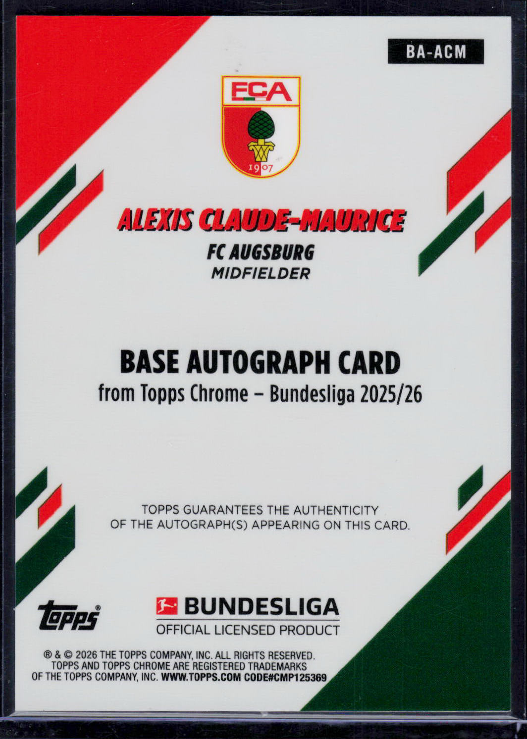Alexis Claude-Maurice Topps Bundesliga Chrome 2025-26 [Auto] 5/5 (EN) (nach §25 UStG differenzbesteuert)