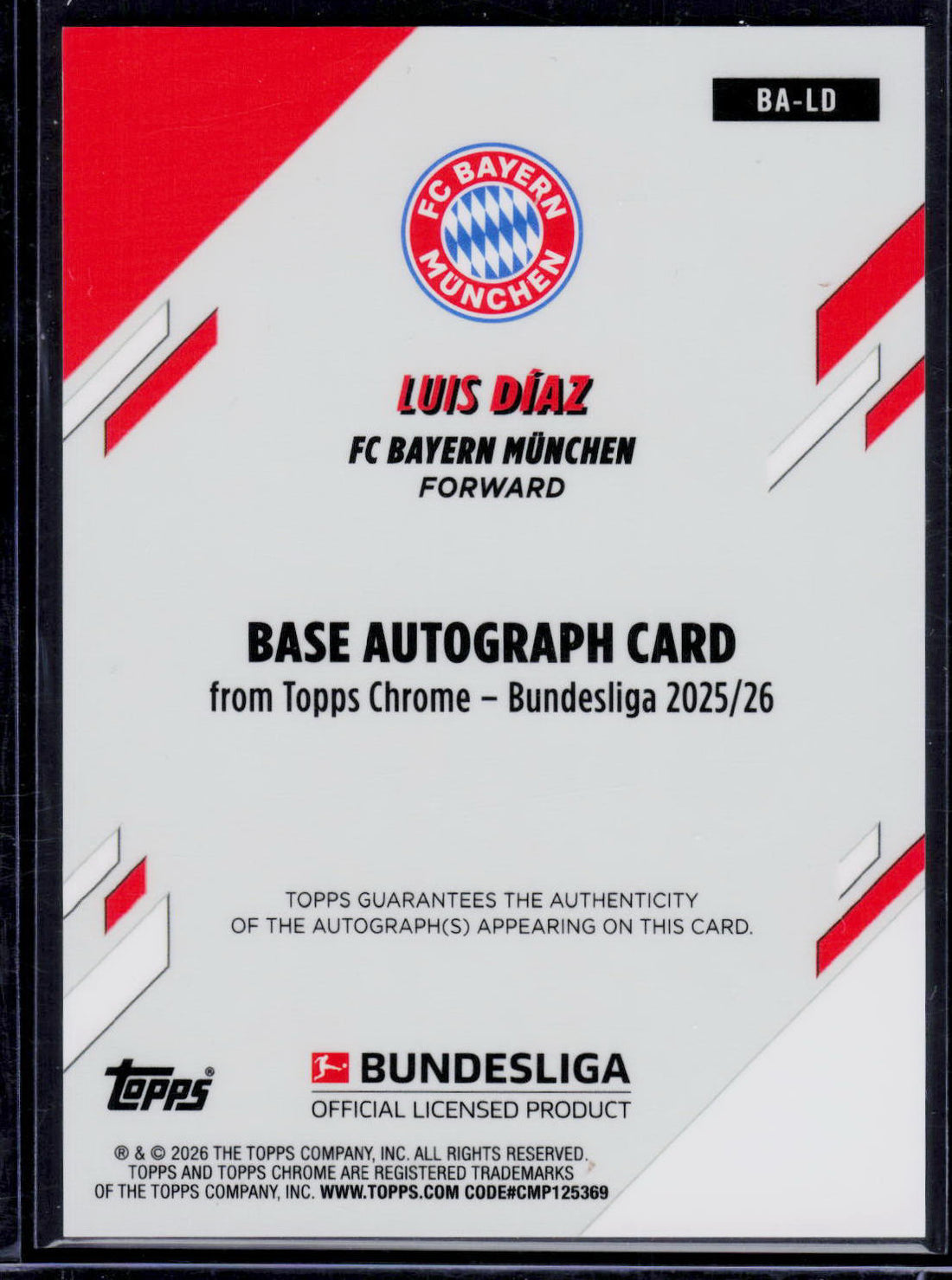 Luis Diaz Topps Bundesliga Chrome 2025-26 [Auto] 63/75 (EN) (nach §25 UStG differenzbesteuert)