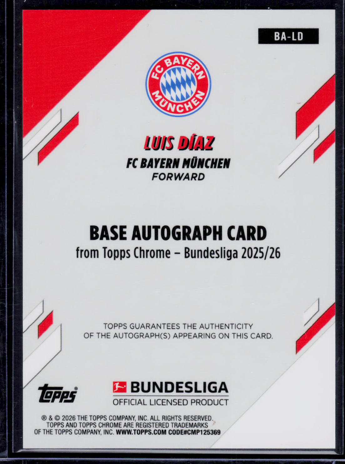 Luis Diaz Topps Bundesliga Chrome 2025-26 [Auto] 63/75 (EN) (nach §25 UStG differenzbesteuert)