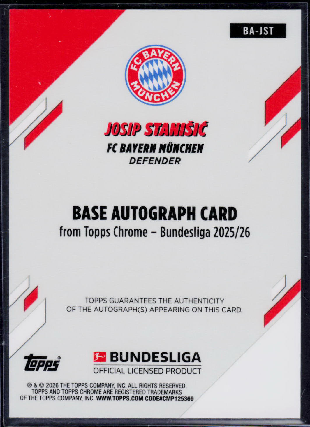 Josip Stanisic Topps Chrome Bundesliga 2025/2026 Gold [Auto] 49/50 (EN) (nach §25 UStG differenzbesteuert)