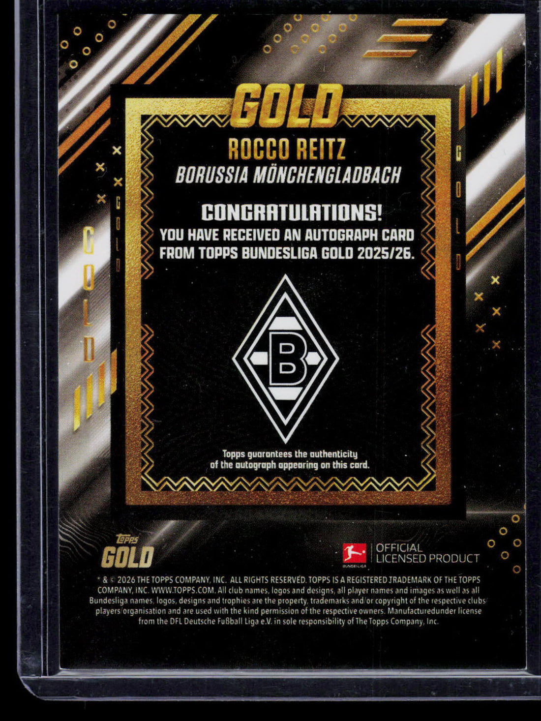 Rocco Reitz Topps Bundesliga 2025-26 Black [Auto] 08/10 (EN) (nach §25 UStG differenzbesteuert)