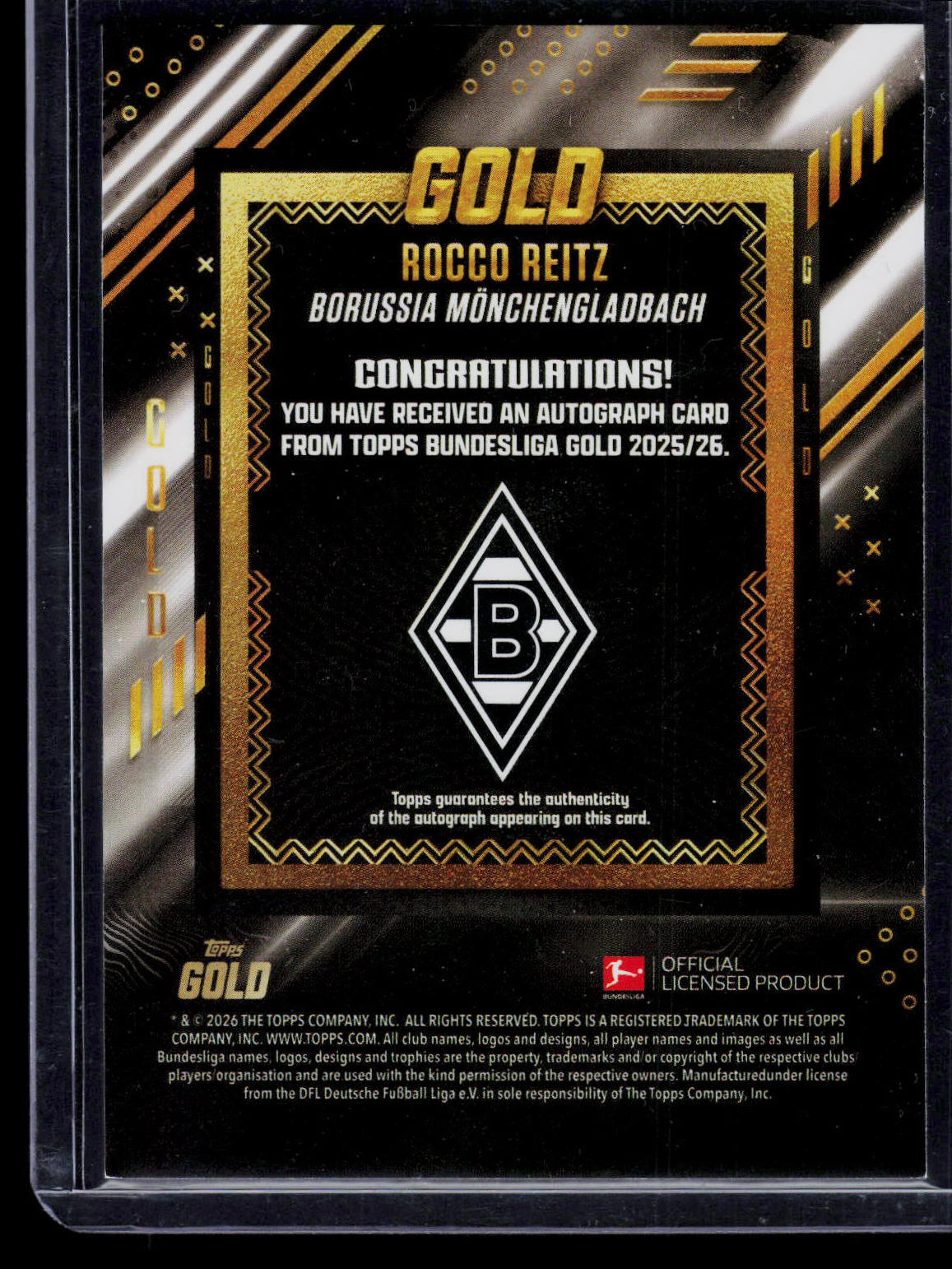 Rocco Reitz Topps Bundesliga 2025-26 Black [Auto] 08/10 (EN) (nach §25 UStG differenzbesteuert)