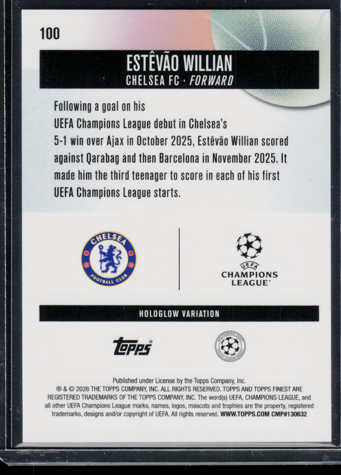 Estevao Topps UCC Finest 2026 Hologlow [RC] 16/25 (EN) (nach §25 UStG differenzbesteuert)