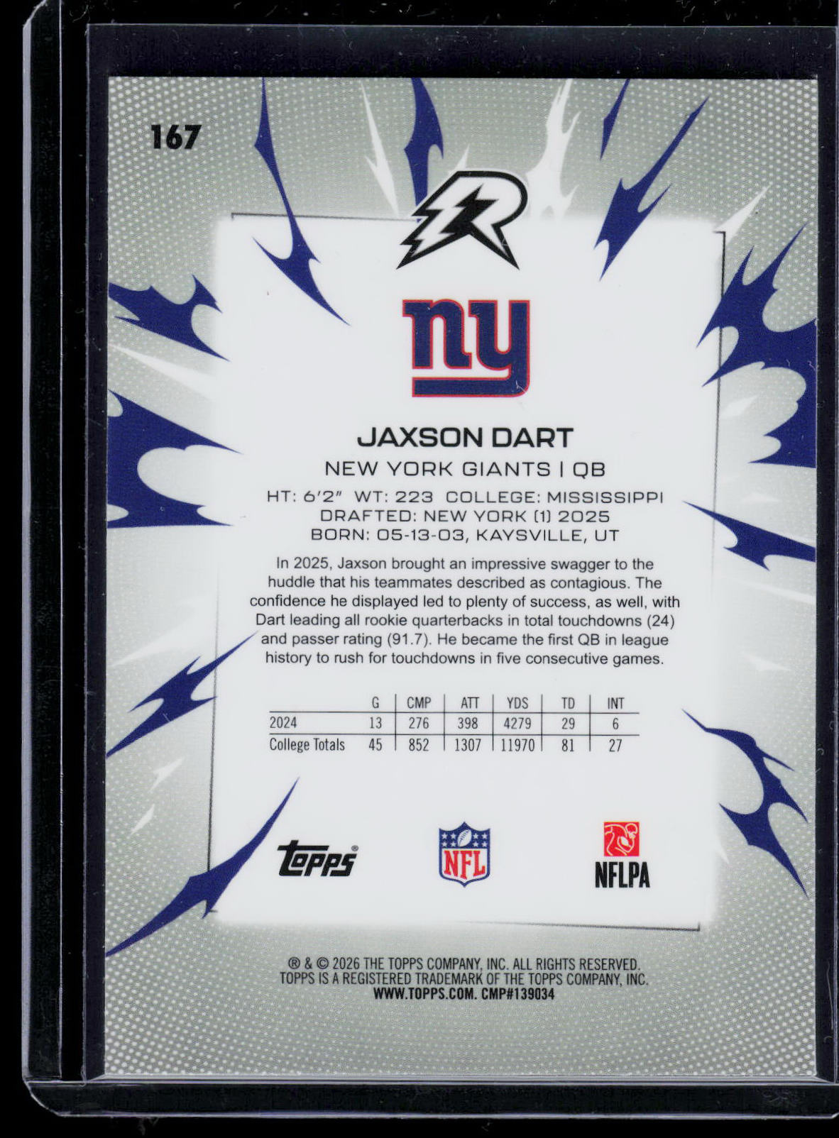 Jaxson Dart Topps Resurgence 2025 Crimson Surge [RC] 058/199 (EN)